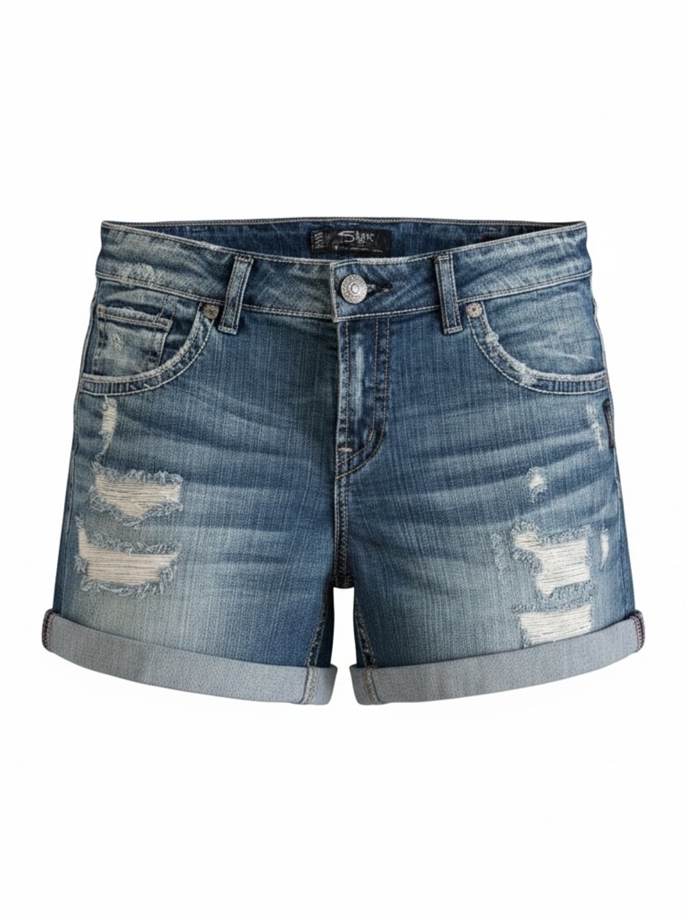 Silver Jeans Classic Boyfriend Mid Distressed Cuffed Shorts 32